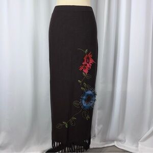 Vintage Rickie Freeman Teri Jon 100% Merino Wool Maxi Skirt Sz XL Floral *READ